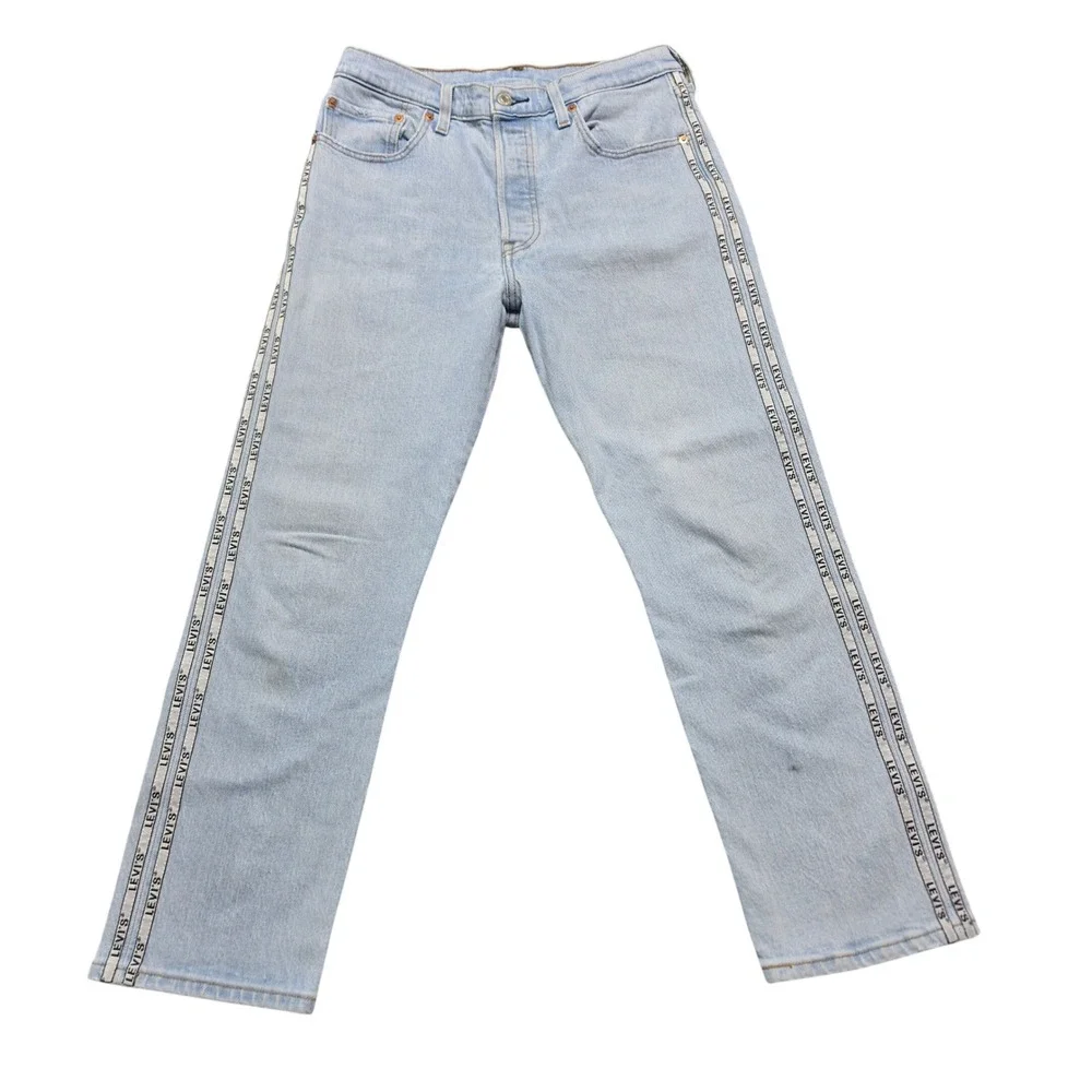 Jeans Levis 29 Womens Light Blue Excellent 501 Premium Side Logo Tape Straight - Picture 6 of 13
